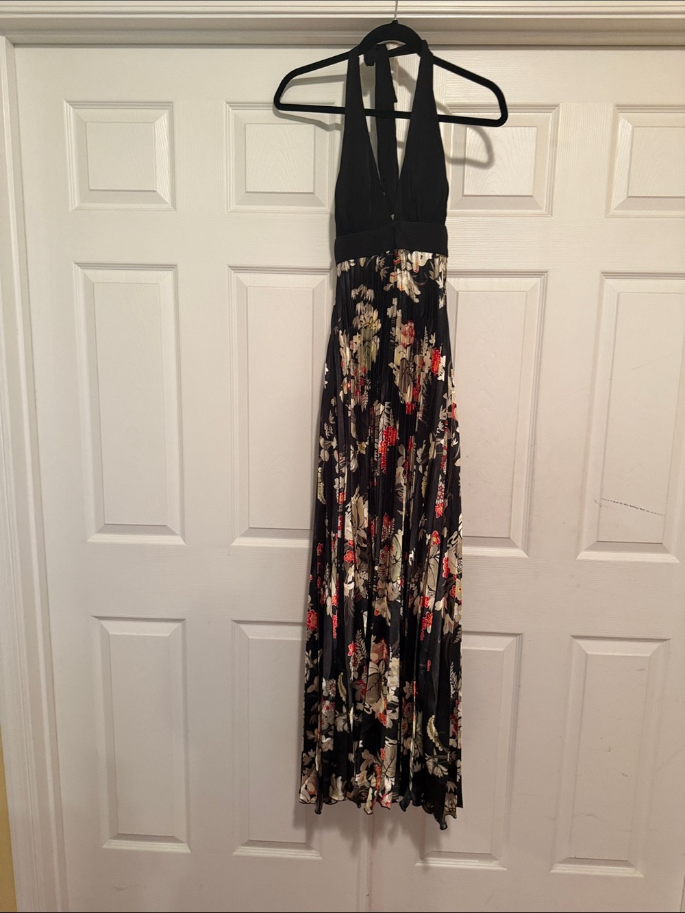 Betsy & Adam Black Halter Floral Maxi Dress